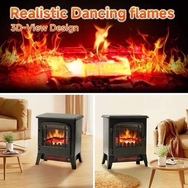 Alt view image 5 of 7 - 17" Freestanding Electric Fireplace Heater - Infrared Heater with LED 3D Flames and Realistic Logs, Fire Place Electric, Fake Fireplace Heaters for Indoor Use, 750 | 1500W Overheat Protection