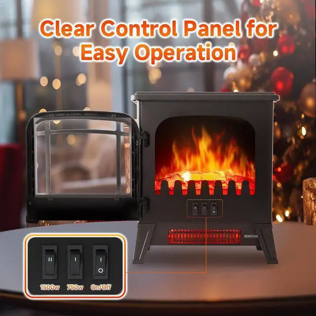 Alt view image 6 of 7 - 17" Freestanding Electric Fireplace Heater - Infrared Heater with LED 3D Flames and Realistic Logs, Fire Place Electric, Fake Fireplace Heaters for Indoor Use, 750 | 1500W Overheat Protection
