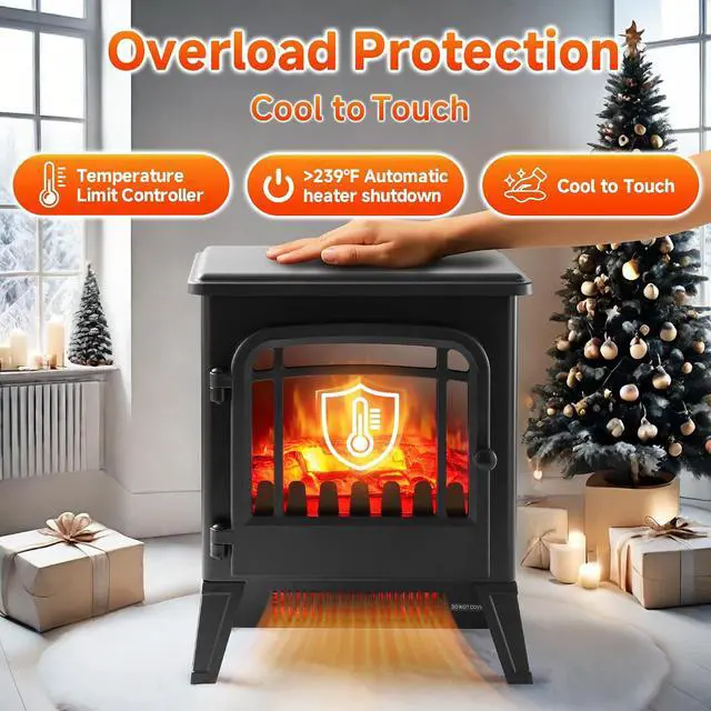 Alt view image 7 of 7 - 17" Freestanding Electric Fireplace Heater - Infrared Heater with LED 3D Flames and Realistic Logs, Fire Place Electric, Fake Fireplace Heaters for Indoor Use, 750 | 1500W Overheat Protection