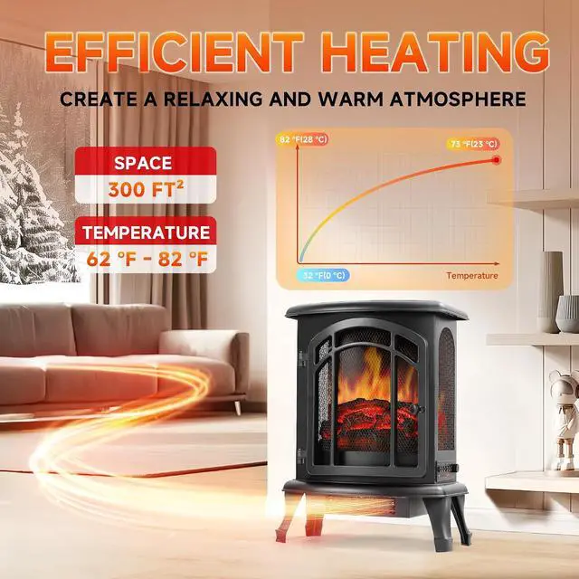 Alt view image 3 of 7 - 24" Electric Fireplace Heater Stove - Infrared Heater with Realistic LED 3D Flames and Remote Contro, Fire Place Electric, Fake Freestanding Fireplace for Indoor Use, Timer, 750 | 1500W