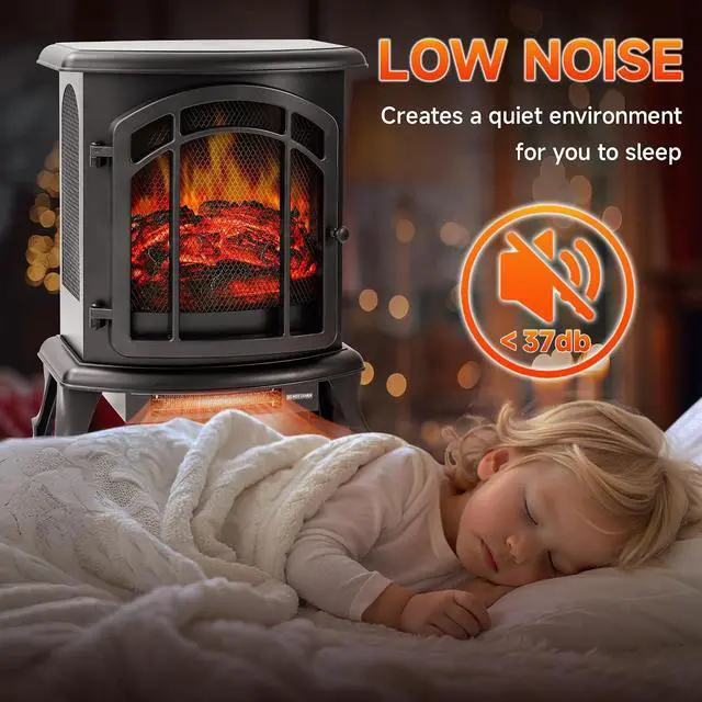 Alt view image 5 of 7 - 24" Electric Fireplace Heater Stove - Infrared Heater with Realistic LED 3D Flames and Remote Contro, Fire Place Electric, Fake Freestanding Fireplace for Indoor Use, Timer, 750 | 1500W