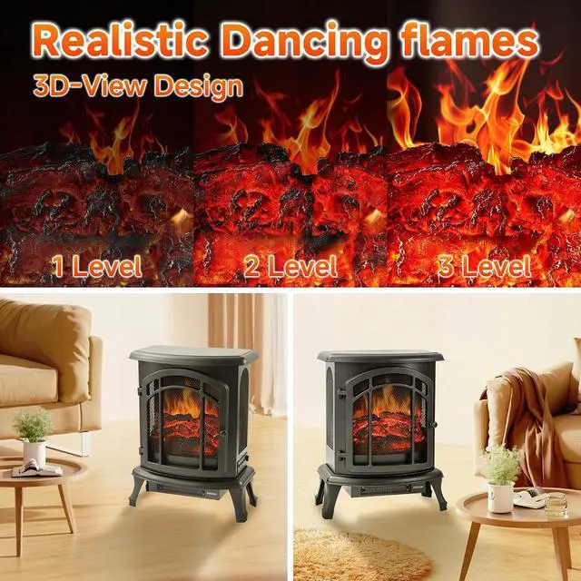 Alt view image 6 of 7 - 24" Electric Fireplace Heater Stove - Infrared Heater with Realistic LED 3D Flames and Remote Contro, Fire Place Electric, Fake Freestanding Fireplace for Indoor Use, Timer, 750 | 1500W