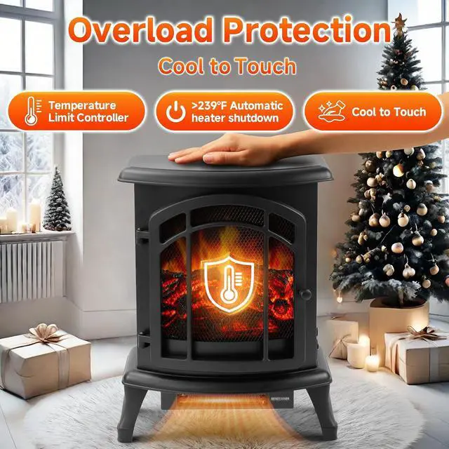 Alt view image 7 of 7 - 24" Electric Fireplace Heater Stove - Infrared Heater with Realistic LED 3D Flames and Remote Contro, Fire Place Electric, Fake Freestanding Fireplace for Indoor Use, Timer, 750 | 1500W