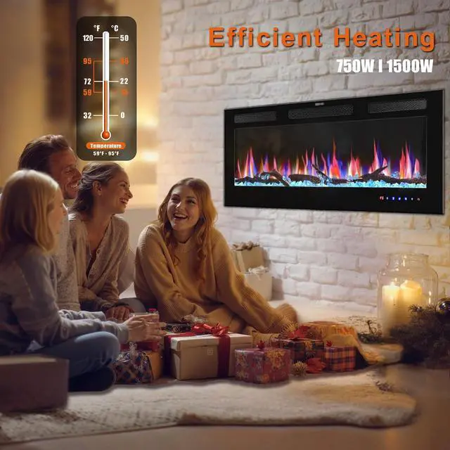 Alt view image 4 of 7 - 42" Electric Fireplace Inserts - Recessed Fire Place and Wall Fireplace Heater, Indoor Wall Mounted Faux Floating Fireplace with Remote Control, Adjustable Flame Color and Brightness, 750 | 1500W