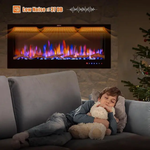 Alt view image 5 of 7 - 42" Electric Fireplace Inserts - Recessed Fire Place and Wall Fireplace Heater, Indoor Wall Mounted Faux Floating Fireplace with Remote Control, Adjustable Flame Color and Brightness, 750 | 1500W