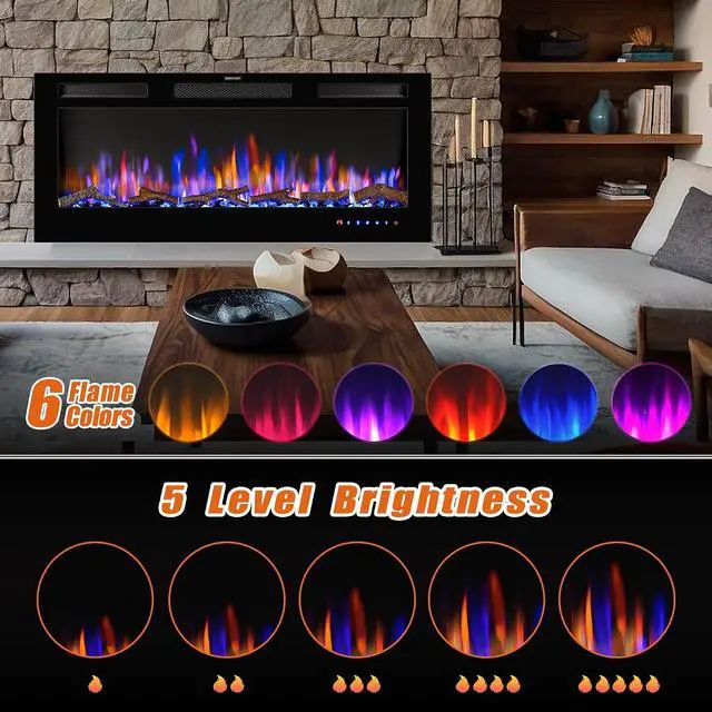 Alt view image 6 of 7 - 42" Electric Fireplace Inserts - Recessed Fire Place and Wall Fireplace Heater, Indoor Wall Mounted Faux Floating Fireplace with Remote Control, Adjustable Flame Color and Brightness, 750 | 1500W