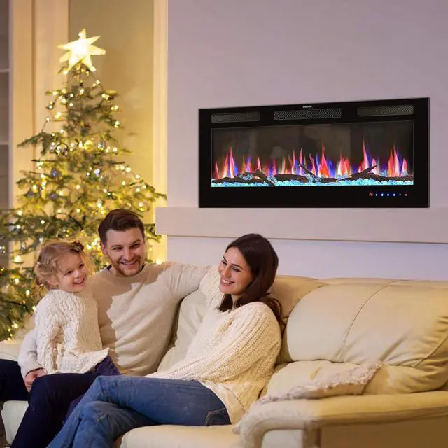 Alt view image 7 of 7 - 42" Electric Fireplace Inserts - Recessed Fire Place and Wall Fireplace Heater, Indoor Wall Mounted Faux Floating Fireplace with Remote Control, Adjustable Flame Color and Brightness, 750 | 1500W