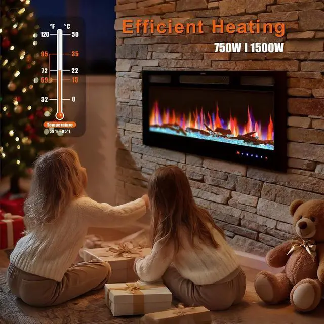 Alt view image 4 of 7 - 36" Electric Fireplace Inserts - Recessed Fire Place and Wall Fireplace Heater, Indoor Wall Mounted Faux Floating Fireplace with Remote Control, Adjustable Flame Color and Brightness, 750 | 1500W
