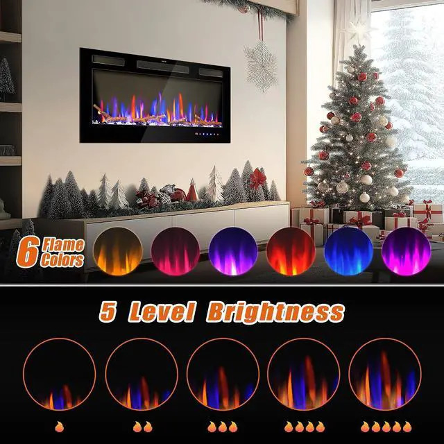 Alt view image 6 of 7 - 36" Electric Fireplace Inserts - Recessed Fire Place and Wall Fireplace Heater, Indoor Wall Mounted Faux Floating Fireplace with Remote Control, Adjustable Flame Color and Brightness, 750 | 1500W
