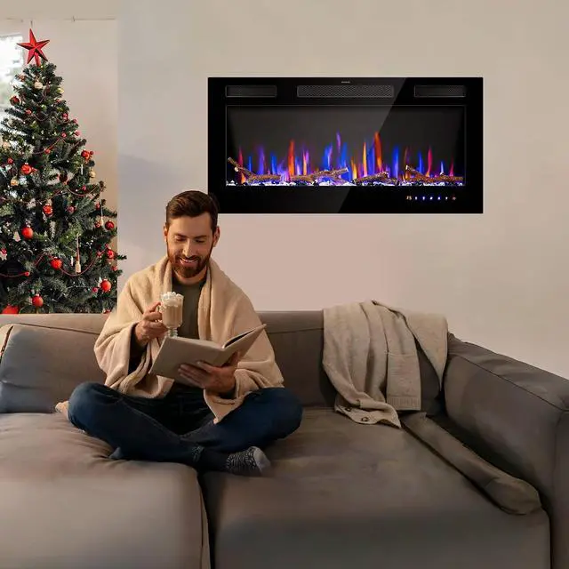 Alt view image 7 of 7 - 36" Electric Fireplace Inserts - Recessed Fire Place and Wall Fireplace Heater, Indoor Wall Mounted Faux Floating Fireplace with Remote Control, Adjustable Flame Color and Brightness, 750 | 1500W