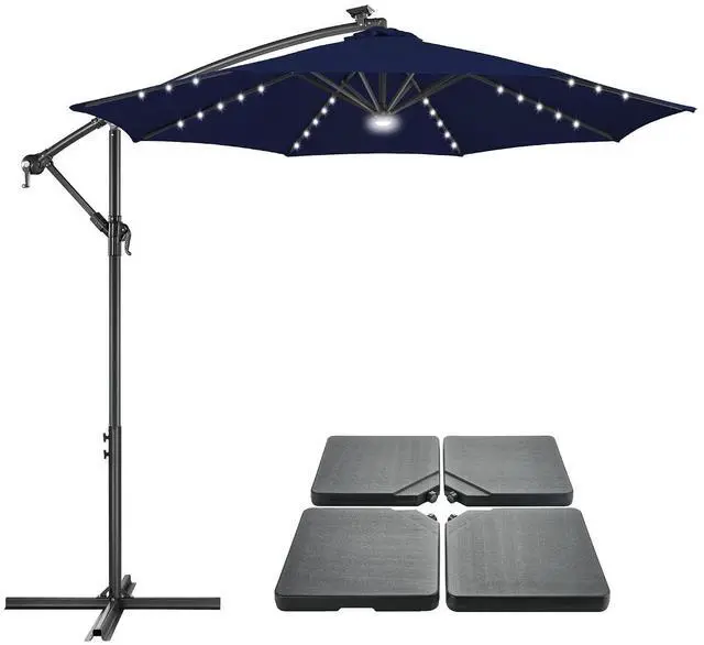 Main image of FLAME&SHADE 10ft Solar Cantilever Umbrella with Base Set, Lighted Large Offset Outdoor Patio Umbrellas with Base Stand
