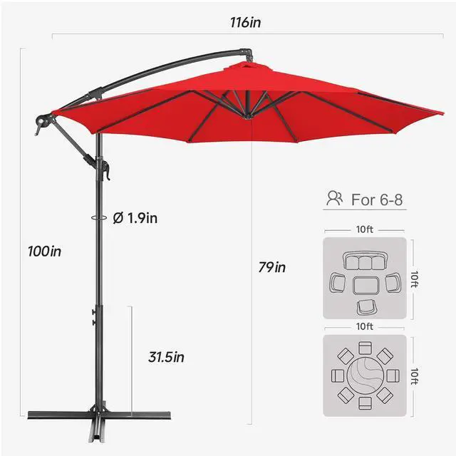 Alt view image 3 of 7 - FLAME&SHADE 10ft Cantilever Umbrella with Cover Set, Outdoor Umbrella with 8 Heavy-duty Ribs, Patio Umbrella Cover for 7.5 ft 9 ft 10 ft 11 ft (Black)