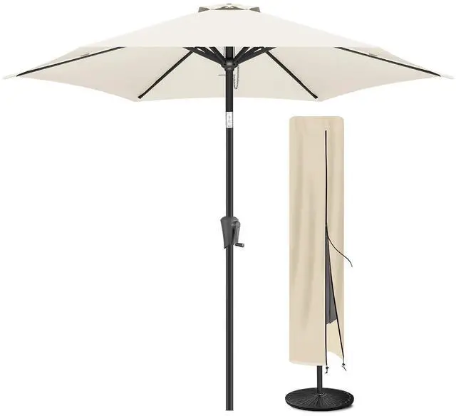 Main image of FLAME&SHADE 7.5ft Patio Umbrella with Cover Set, Outdoor Umbrella with 6 Heavy-duty Ribs, Patio Umbrella Cover for 7.5 ft 9 ft 10 ft 11 ft (Beige)