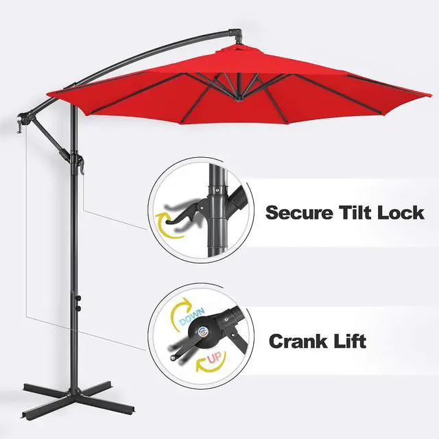 Alt view image 7 of 7 - FLAME&SHADE 10ft Cantilever Umbrella with Cover Set, Outdoor Umbrella with 8 Heavy-duty Ribs, Patio Umbrella Cover for 7.5 ft 9 ft 10 ft 11 ft (Black)