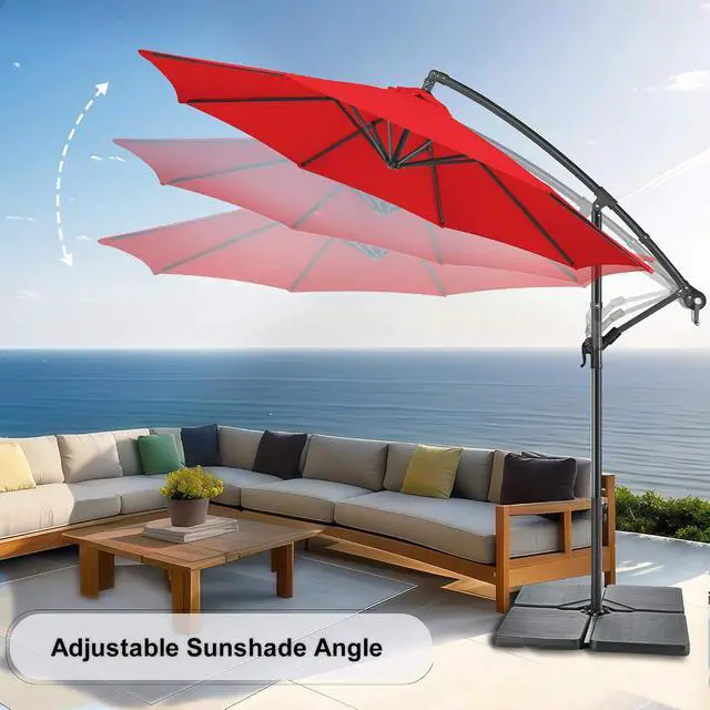 Alt view image 5 of 7 - FLAME&SHADE 10ft Cantilever Umbrella with Cover Set, Outdoor Umbrella with 8 Heavy-duty Ribs, Patio Umbrella Cover for 7.5 ft 9 ft 10 ft 11 ft (Black)