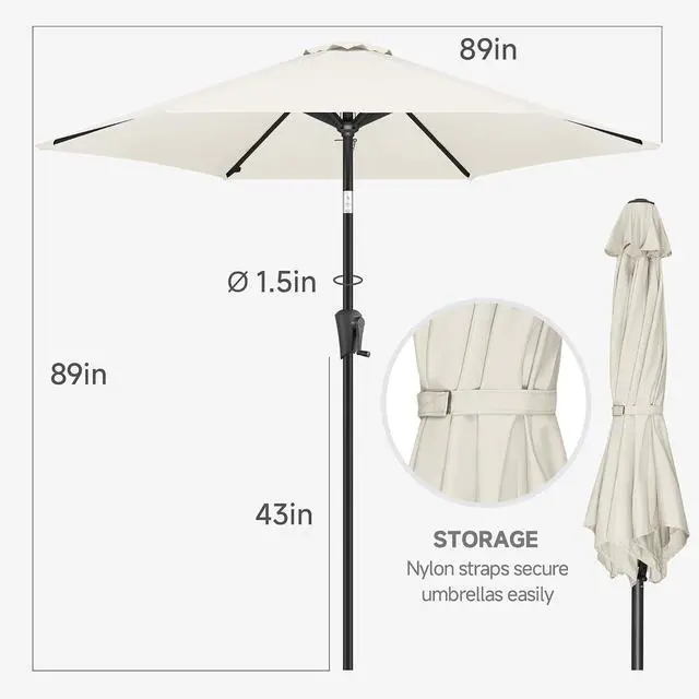 Alt view image 3 of 7 - FLAME&SHADE 7.5ft Patio Umbrella with Cover Set, Outdoor Umbrella with 6 Heavy-duty Ribs, Patio Umbrella Cover for 7.5 ft 9 ft 10 ft 11 ft (Beige)