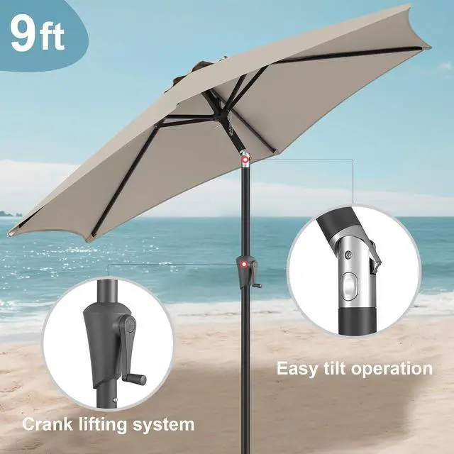 Alt view image 3 of 7 - FLAME&SHADE 9ft Patio Umbrella with Cover Set, Outdoor Umbrella with 6 Heavy-duty Ribs, Patio Umbrella Cover for 7.5 ft 9 ft 10 ft 11 ft (Beige)