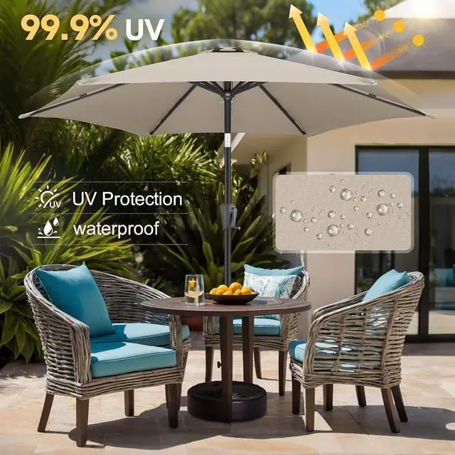 Alt view image 5 of 7 - FLAME&SHADE 9ft Patio Umbrella with Cover Set, Outdoor Umbrella with 6 Heavy-duty Ribs, Patio Umbrella Cover for 7.5 ft 9 ft 10 ft 11 ft (Beige)