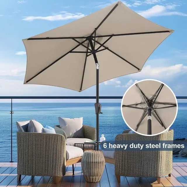 Alt view image 7 of 7 - FLAME&SHADE 9ft Patio Umbrella with Cover Set, Outdoor Umbrella with 6 Heavy-duty Ribs, Patio Umbrella Cover for 7.5 ft 9 ft 10 ft 11 ft (Beige)