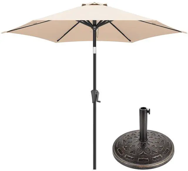 Main image of FLAME&SHADE 7.5ft Patio Umbrella with Base included - Table Market Umbrella with Stand for Garden, Deck, Backyard, Pool and Beach