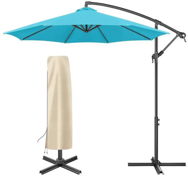 Main image of FLAME&SHADE 10ft Cantilever Umbrella with Cover Set, Outdoor Umbrella with 8 Heavy-duty Ribs, Patio Umbrella Cover for 7.5 ft 9 ft 10 ft 11 ft (Beige)