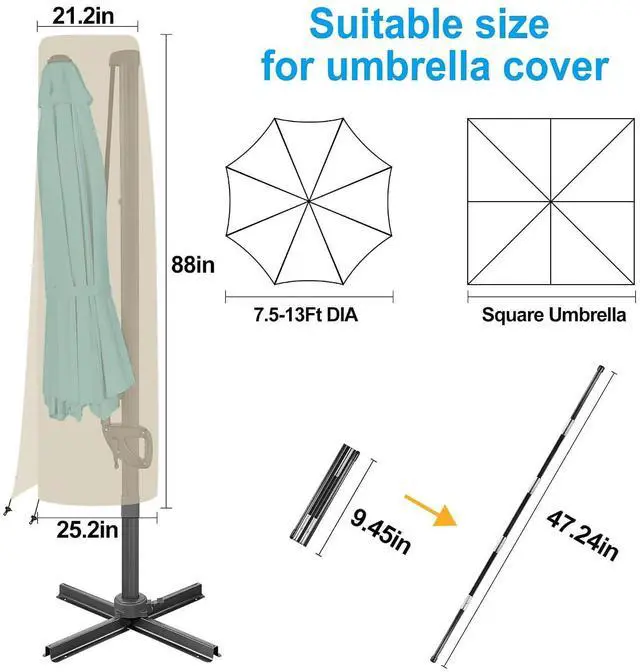 Alt view image 2 of 7 - FLAME&SHADE 10ft Cantilever Umbrella with Cover Set, Outdoor Umbrella with 8 Heavy-duty Ribs, Patio Umbrella Cover for 7.5 ft 9 ft 10 ft 11 ft (Beige)