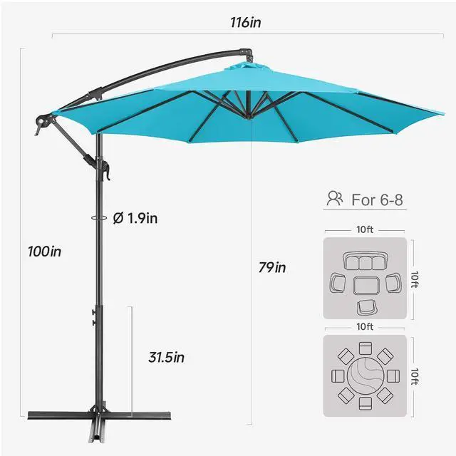 Alt view image 3 of 7 - FLAME&SHADE 10ft Cantilever Umbrella with Cover Set, Outdoor Umbrella with 8 Heavy-duty Ribs, Patio Umbrella Cover for 7.5 ft 9 ft 10 ft 11 ft (Beige)