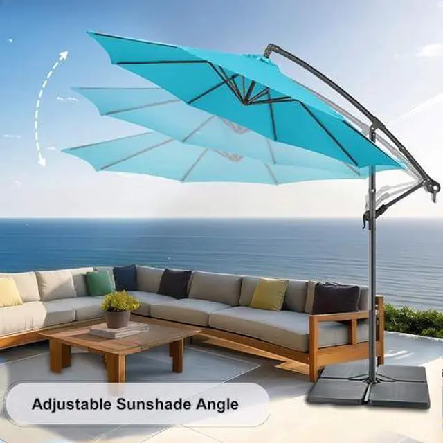 Alt view image 2 of 7 - FLAME&SHADE 10ft Cantilever Patio Umbrella Outdoor with Base included, Large Offset Umbrella with Stand, UPF 50+ UV Protection Hanging Umbrella for Pool Deck Garden