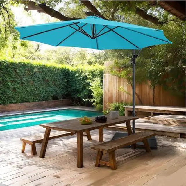 Alt view image 6 of 7 - FLAME&SHADE 10ft Cantilever Patio Umbrella Outdoor with Base included, Large Offset Umbrella with Stand, UPF 50+ UV Protection Hanging Umbrella for Pool Deck Garden