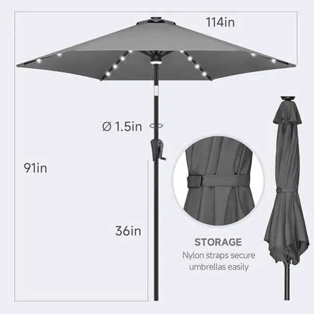 Alt view image 5 of 7 - FLAME&SHADE 10ft Solar Outdoor Patio Umbrella with Base and 30 LED Lights, Market Table Umbrella Base Stand Set for Pool, Porch, Garden, Deck, yard