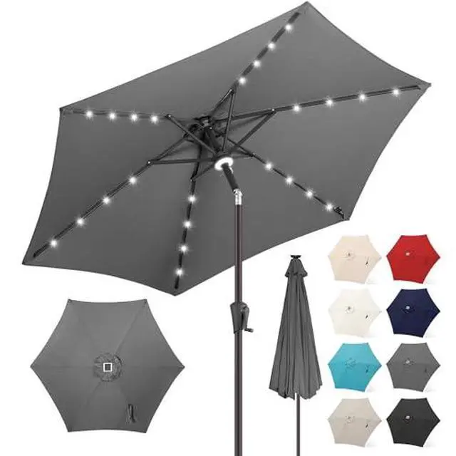 Alt view image 7 of 7 - FLAME&SHADE 10ft Solar Outdoor Patio Umbrella with Base and 30 LED Lights, Market Table Umbrella Base Stand Set for Pool, Porch, Garden, Deck, yard