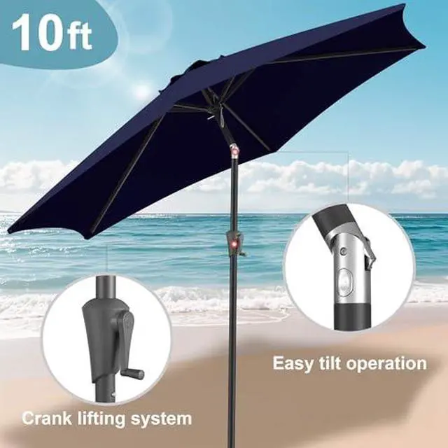 Alt view image 2 of 7 - FLAME&SHADE 10ft Patio Umbrella with Base included, Outdoor Umbrella with stand, 6 Sturdy Ribs, Tilt and Crank, Table Market Umbrella for Pool, PorchGarden, Deck, Backyard