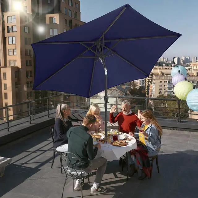 Alt view image 6 of 7 - FLAME&SHADE 10ft Patio Umbrella with Base included, Outdoor Umbrella with stand, 6 Sturdy Ribs, Tilt and Crank, Table Market Umbrella for Pool, PorchGarden, Deck, Backyard