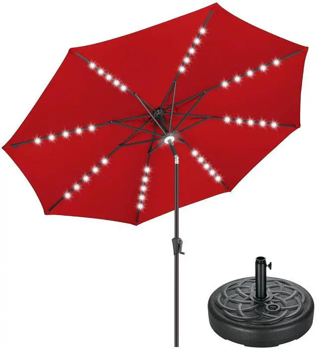 Main image of 10 ft Solar Outdoor Patio Umbrella with Base Set, Market Table Umbrella with LED Lights and Base Stand