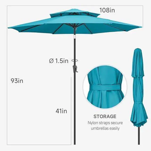 Alt view image 2 of 7 - FLAME&SHADE 9ft Patio Umbrella with Base included, 2 Tiers Outdoor Umbrella with stand for UV Protection, Table Market Umbrella for Garden, Deck, Backyard, Pool and Beach