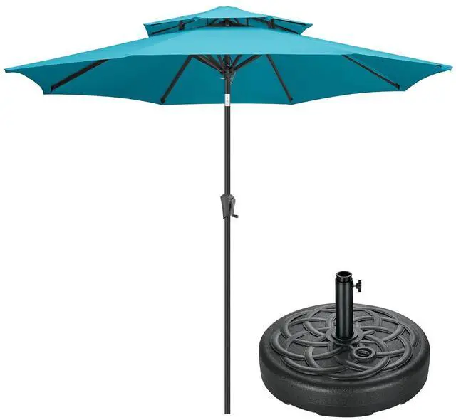 Main image of FLAME&SHADE 9ft Patio Umbrella with Base included, 2 Tiers Outdoor Umbrella with stand for UV Protection, Table Market Umbrella for Garden, Deck, Backyard, Pool and Beach