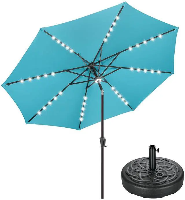 Main image of 11 ft Solar Outdoor Patio Umbrella with Base Set, Market Table Umbrella with LED Lights and Base Stand