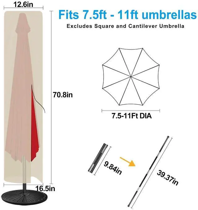 Alt view image 2 of 7 - FLAME&SHADE 7.5ft Patio Umbrella with Cover Set, Outdoor Umbrella with 6 Heavy-duty Ribs, Patio Umbrella Cover for 7.5 ft 9 ft 10 ft 11 ft (Beige)