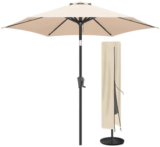 Main image of FLAME&SHADE 10ft Patio Umbrella with Cover Set, Outdoor Umbrella with 6 Heavy-duty Ribs, Patio Umbrella Cover for 7.5 ft 9 ft 10 ft 11 ft (Beige)