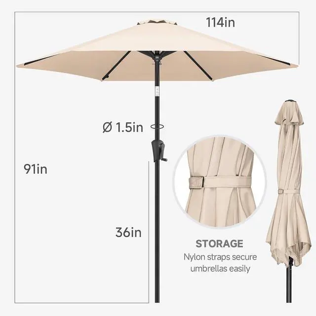 Alt view image 3 of 7 - FLAME&SHADE 10ft Patio Umbrella with Cover Set, Outdoor Umbrella with 6 Heavy-duty Ribs, Patio Umbrella Cover for 7.5 ft 9 ft 10 ft 11 ft (Beige)