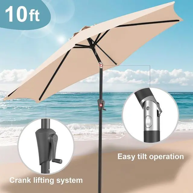 Alt view image 5 of 7 - FLAME&SHADE 10ft Patio Umbrella with Cover Set, Outdoor Umbrella with 6 Heavy-duty Ribs, Patio Umbrella Cover for 7.5 ft 9 ft 10 ft 11 ft (Beige)