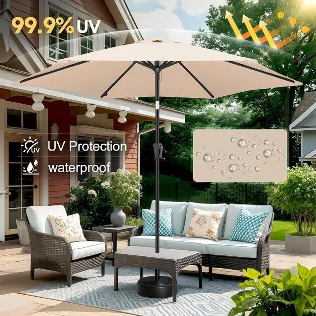 Alt view image 7 of 7 - FLAME&SHADE 10ft Patio Umbrella with Cover Set, Outdoor Umbrella with 6 Heavy-duty Ribs, Patio Umbrella Cover for 7.5 ft 9 ft 10 ft 11 ft (Beige)