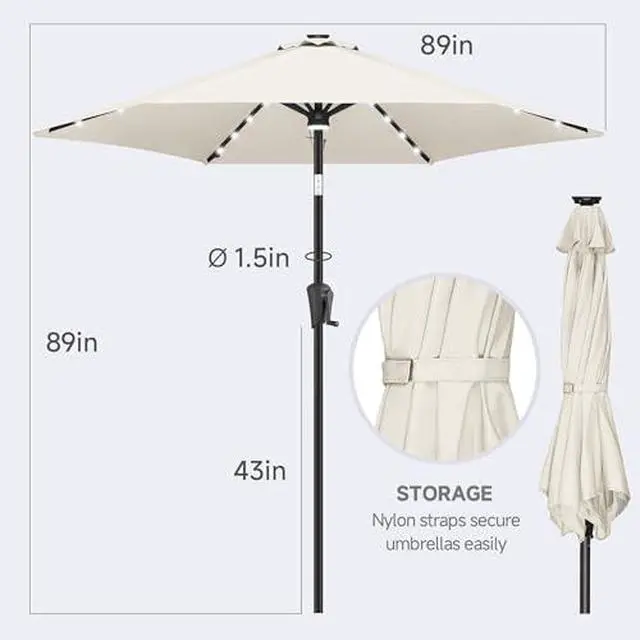 Alt view image 2 of 7 - FLAME&SHADE 7.5 ft Solar Outdoor Patio Umbrella with Base Set, Market Table Umbrella with LED Lights and Base Stand
