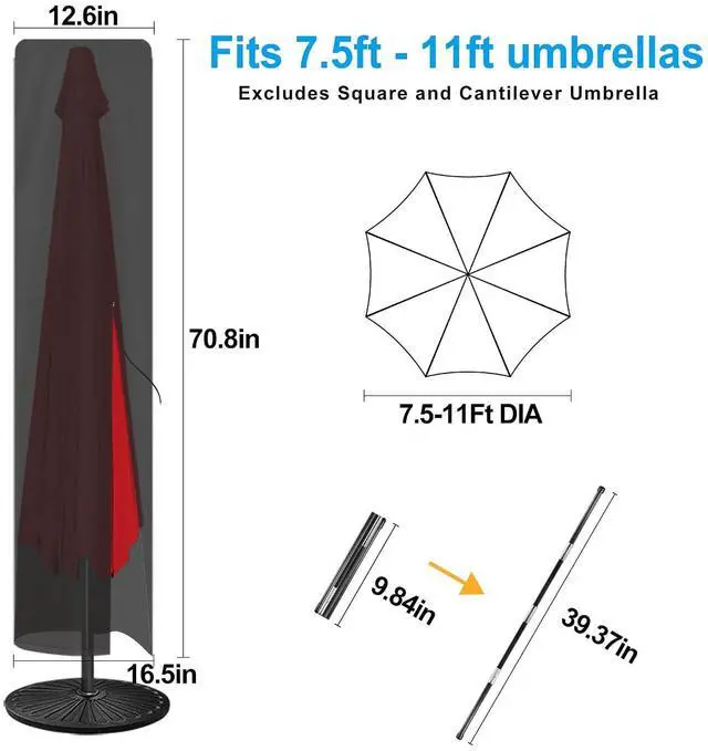 Alt view image 2 of 7 - FLAME&SHADE 11ft Patio Umbrella with Cover Set, Outdoor Umbrella with 8 Heavy-duty Ribs, Patio Umbrella Cover for 7.5 ft 9 ft 10 ft 11 ft (Black)