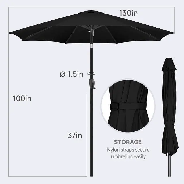 Alt view image 3 of 7 - FLAME&SHADE 11ft Patio Umbrella with Cover Set, Outdoor Umbrella with 8 Heavy-duty Ribs, Patio Umbrella Cover for 7.5 ft 9 ft 10 ft 11 ft (Black)