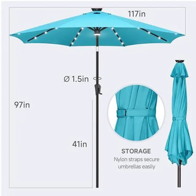 Alt view image 4 of 7 - FLAME&SHADE 10 ft Solar Outdoor Patio Umbrella with Base Set, Market Table Umbrella with LED Lights and Base Stand