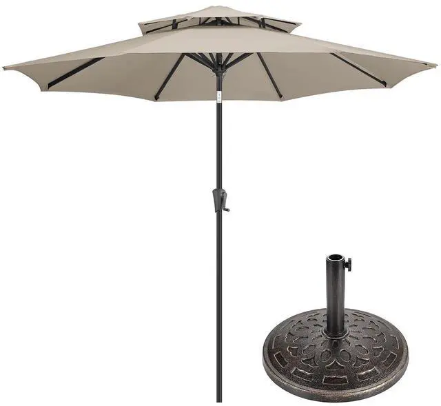 Main image of FLAME&SHADE 9ft Patio Umbrella with Base included - 2 Tiers Outdoor Umbrella with Stand for UV Protection, Table Market Umbrella for Garden, Deck, Backyard, Pool and Beach