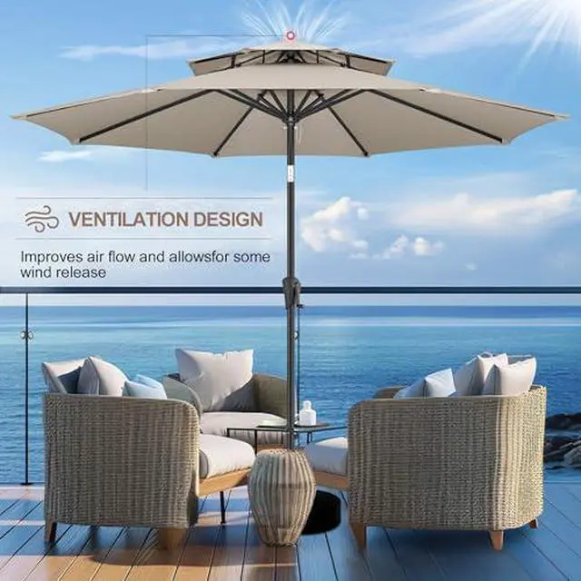 Alt view image 2 of 7 - FLAME&SHADE 9ft Patio Umbrella with Base included, 4 Tiers Outdoor Umbrella with stand for UV Protection, Table Market Umbrella for Garden, Deck, Backyard, Pool and Beach