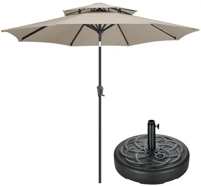 Main image of FLAME&SHADE 9ft Patio Umbrella with Base included, 4 Tiers Outdoor Umbrella with stand for UV Protection, Table Market Umbrella for Garden, Deck, Backyard, Pool and Beach