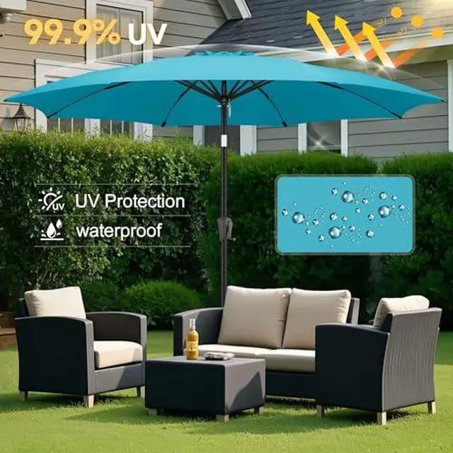Alt view image 2 of 7 - FLAME&SHADE 10ft Patio Umbrella with Base included, Outdoor Umbrella with stand for UV Protection, Table Market Umbrella for Garden, Deck, Backyard, Pool and Beach